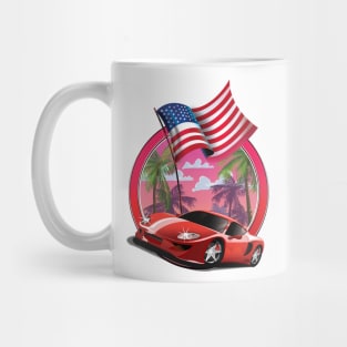 USA retro red sports car logo Mug